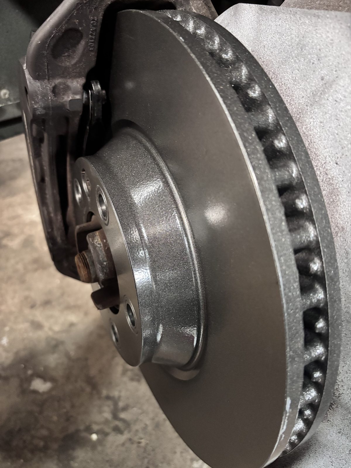 Close-up of a newly fitted brake disc
